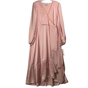 Motherhood Maternity Lotus Pink Satin Wrap High-Low Dress Long Sleeve Large NWT
